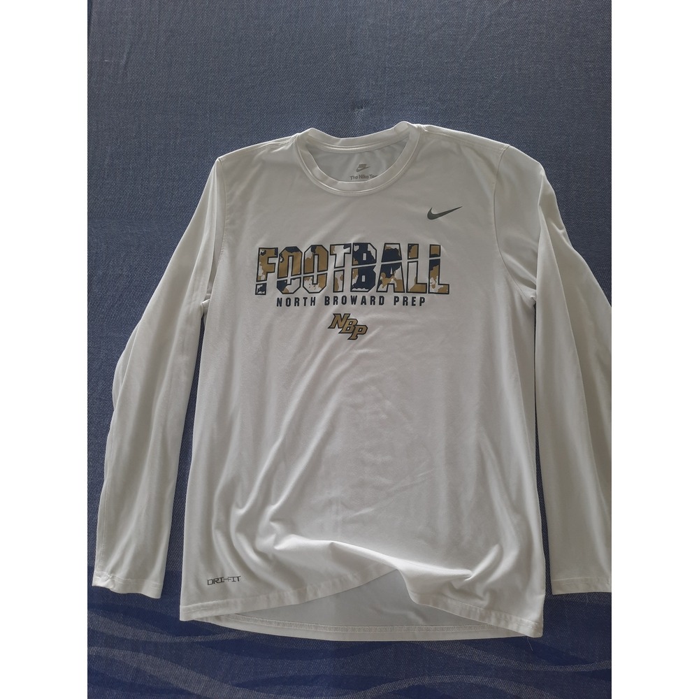 Nike Mens North Broward Prep Football Dri-FIT Long Sleeve Shirt White L 727980